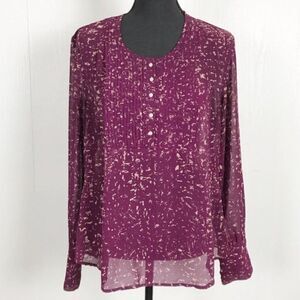 Converse Semi-Sheer Burgundy & Tan Print Tunic Blouse